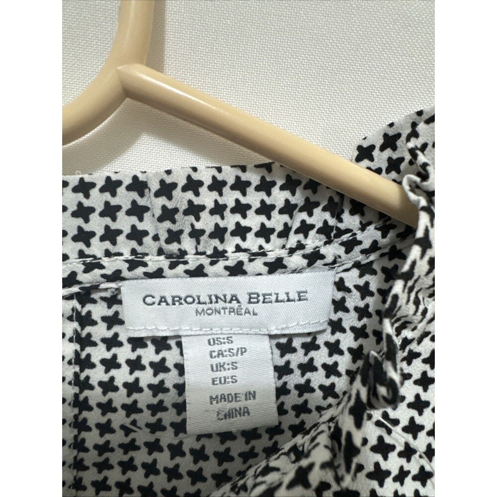 Carolina Belle Montreal Womens Sz S  Houndstooth Pleated Ruffle Chiffon Top - Picture 5 of 15